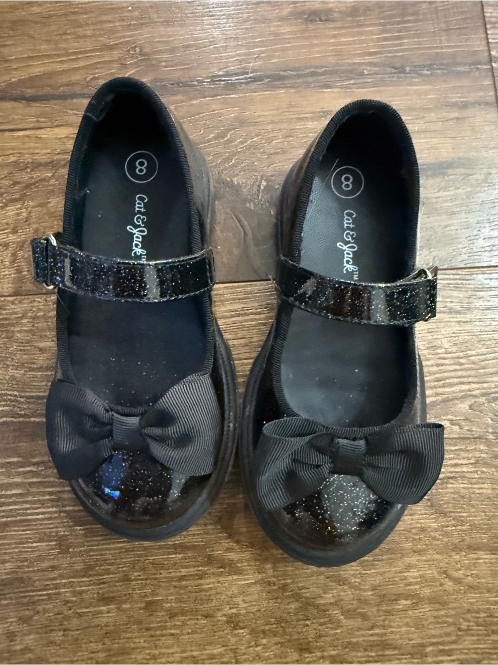Cat & Jack Black Glitter Bow Mary Jane Flats